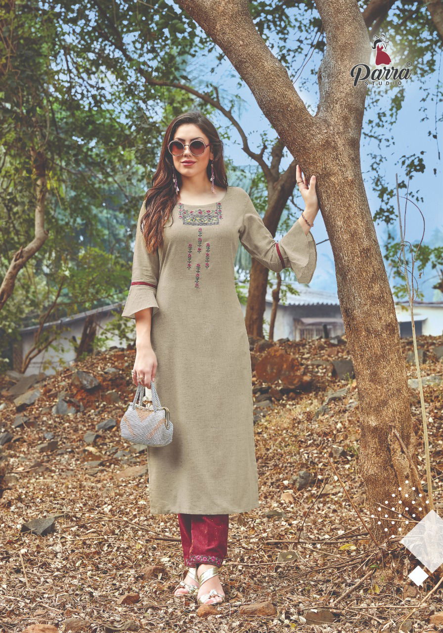Parra Nature Ethnic Wear Cotton Slub Fancy Kurti With Bottom Collection